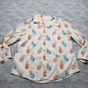 Chicos Top Womens 3‎ Biege Button Long Sleeve Pineapple Non Iron